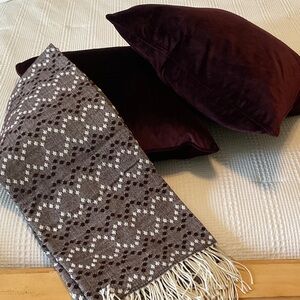 West Elm Deep Purple Velvet Pillow and Geometric Throw Set